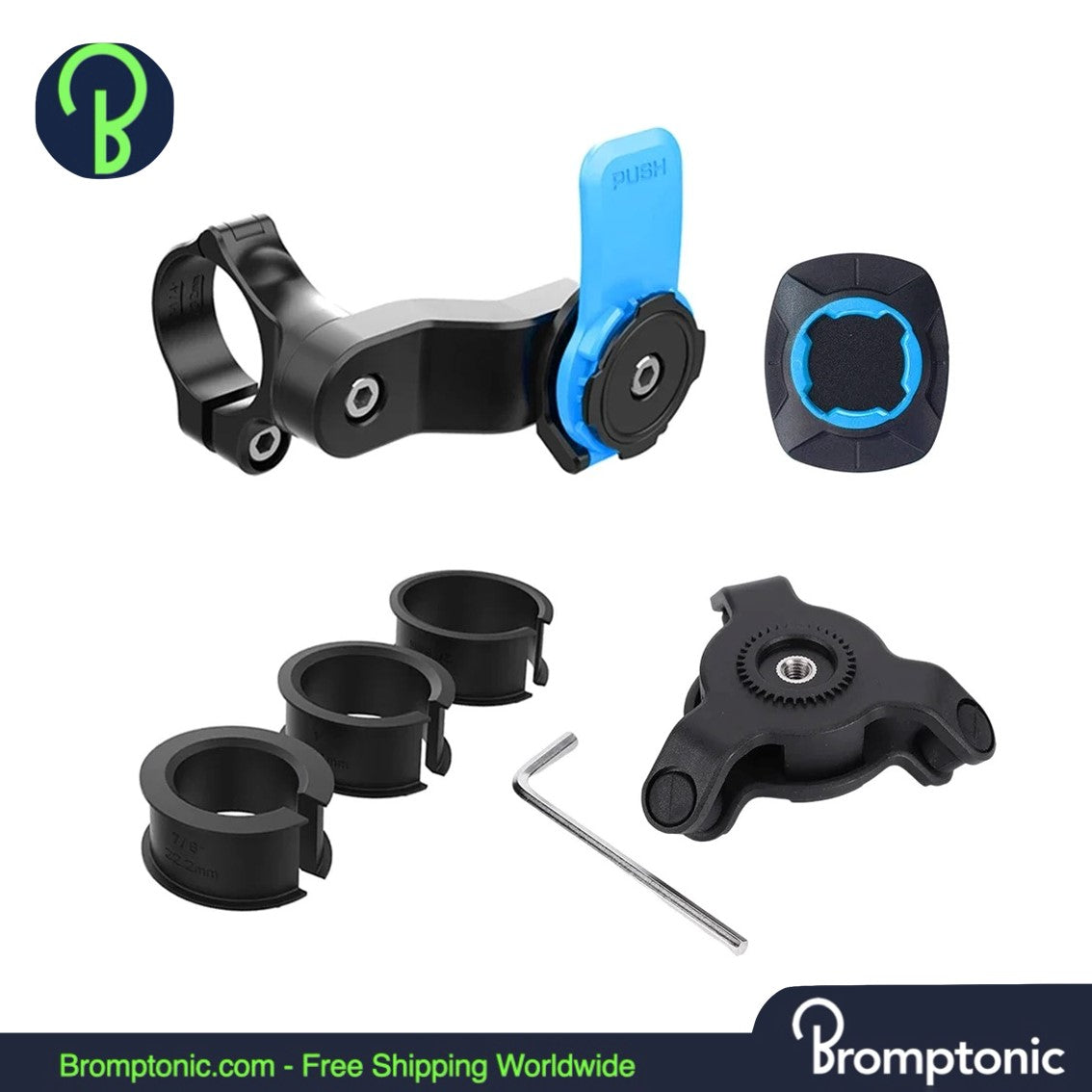 Bromptonic Quad Lock Soporte de teléfono para bicicleta Soporte de 360° para Quadlock